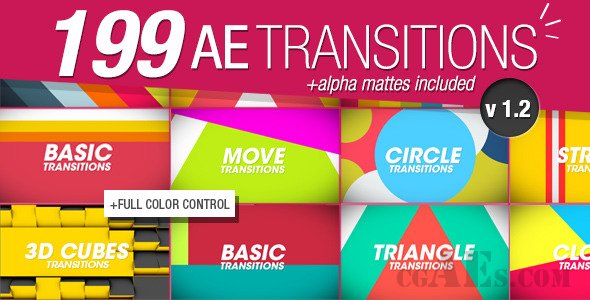 E077 199个动态转场效果AE模板-199 TRANSITIONS PACK V1.2