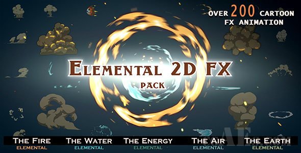 E090 2D 特效元素 FX工具包[200个特效] AE模板-ELEMENTAL 2D FX PACK [200 ELEMENTS]