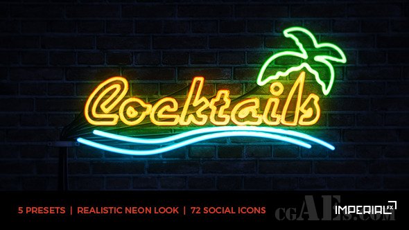 E211霓虹灯效果LOGO或者文本展示AE模板-VIDEOHIVE NEON LIGHT