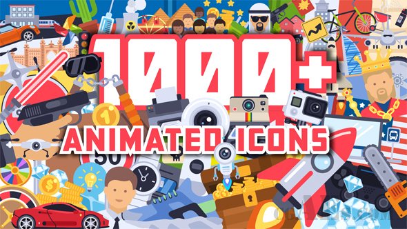 E351 1000个动态扁平化图标设计AE模板-VIDEOHIVE 1000+ FLAT ANIMATED ICONS PACK