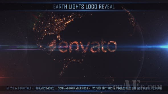 地球转动揭示LOGO标识包装AE模板-VIDEOHIVE – EARTH LIGHTS LOGO REVEAL – 24735401