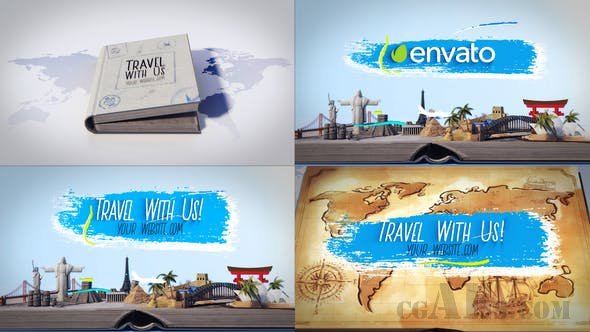 旅行日记风格LOGO展示AE模板-VIDEOHIVE – TRAVEL BOOK LOGO REVEALS – 23113115