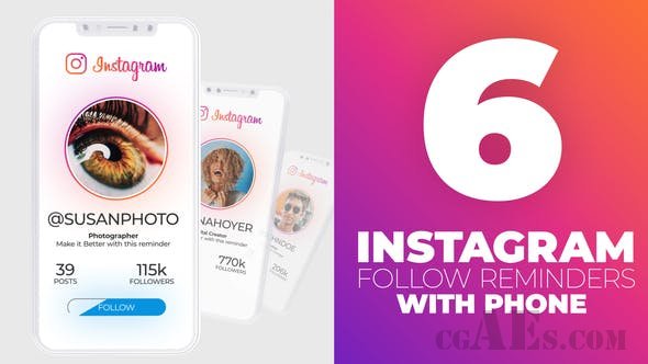 INSTAGRAM跟手机动画提醒AE模板-VIDEOHIVE INSTAGRAM FOLLOW REMINDER WITH PHONE 24651602