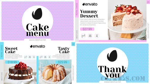 蛋糕店视频菜单包装AE模板-VIDEOHIVE – ELEGANT CAKE MENU – 25292460