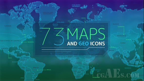 73个 动画地图坐标包装AE模板-VIDEOHIVE – 73 MAPS AND GEO ICONS – 25256342