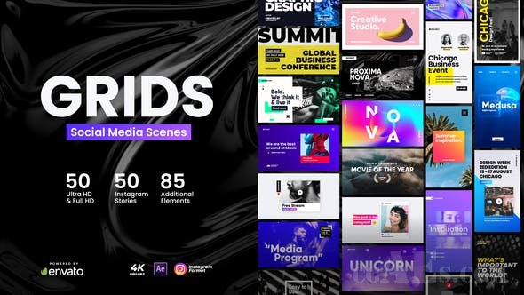 网络社交媒体包装AE模板-VIDEOHIVE – GRIDS – SOCIAL MEDIA SCENES – 24796583