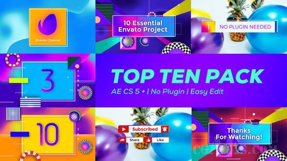 前10名创意视频展示AE模板-VIDEOHIVE – TOP TEN PACK – 25045360