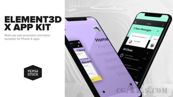 3D 手机APP展示AE模板-VIDEOHIVE – ELEMENT3D X APP KIT PROMOTION 22059570