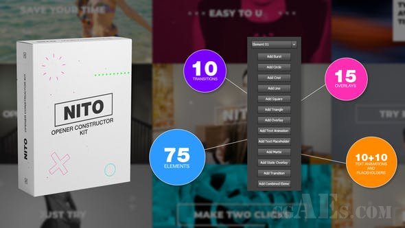 视频包装元素包-VIDEOHIVE – NITO – OPENER ELEMENT CONSTRUCTOR PACK – 23770484