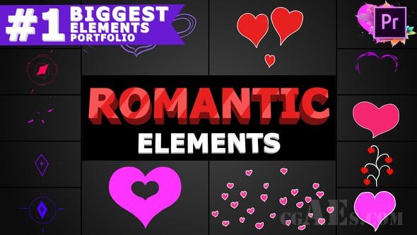 动态心型表情包-VIDEOHIVE – ROMANTIC ELEMENTS PREMIERE PRO MOGRT 25714413