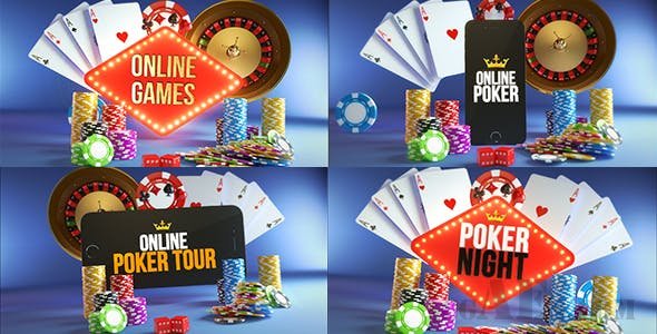 扑克LOGO展示AE模板-VIDEOHIVE – POKER CASINO LOGO REVEAL MODULAR PACK 20867973