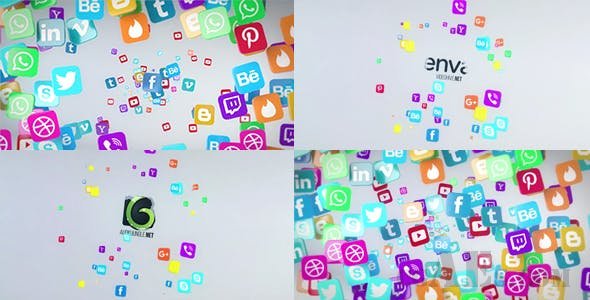 社交媒体飞行图标LOGO展示-VIDEOHIVE – SOCIAL MEDIA FLYING ICONS LOGO REVEAL 20672963