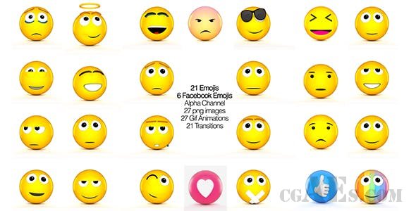 FACEBOOK表情符号和3D表情符号动画集-VIDEOHIVE – FACEBOOK EMOJIS AND 3D ANIMATED SET OF EMOJIS 20437993