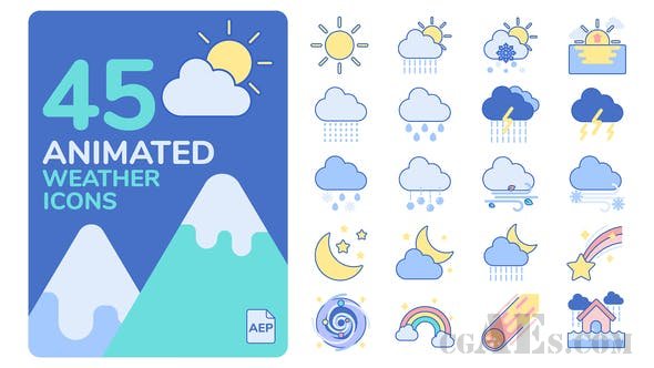 天气预报动画图标元素-VIDEOHIVE – ANIMATED WEATHER ICONS 25901824