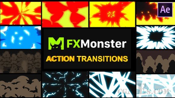 卡通效果转场特效模板-VIDEOHIVE – CARTOON ACTION TRANSITIONS | AFTER EFFECTS 26031247