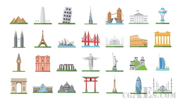 100个世界地标图标-VIDEOHIVE – 100 WORLD LANDMARKS ICONS – 26139491