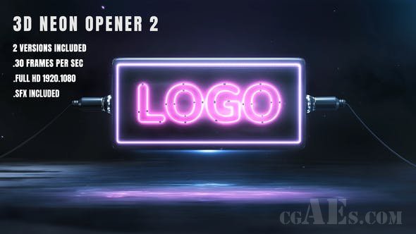 3D 霓虹灯效果LOGO包装-VIDEOHIVE – 3D NEON OPENER 2 – 26056305