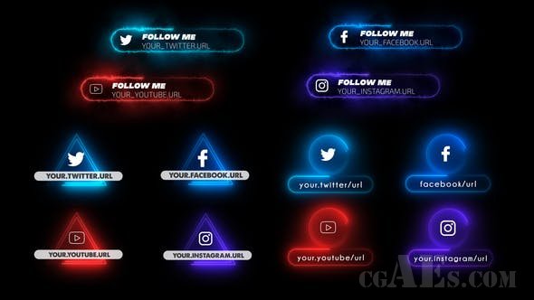 霓虹灯社交媒体标题模板-VIDEOHIVE – NEON SOCIAL MEDIA LOWER THIRDS – 26120929