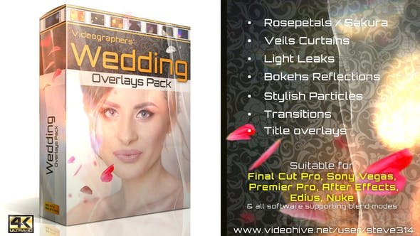 视频婚礼效果叠加包-VIDEOHIVE – WEDDING OVERLAYS PACK – 21713069