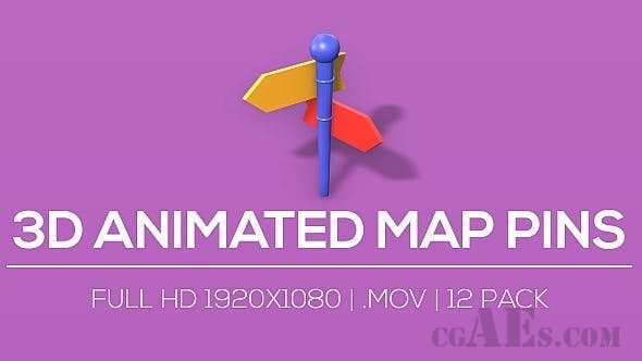 3D动画地图图标-VIDEOHIVE – 3D ANIMATED MAP PINS V2 – 12 PACK 12103674