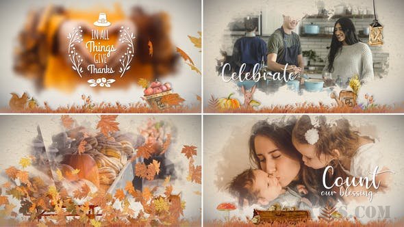 感恩节水彩幻灯片-VIDEOHIVE – THANKSGIVING WATERCOLORED SLIDESHOW – 24971366