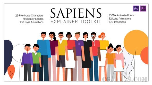 现代网络社交媒体二维卡通人物场景介绍展示动画包-VIDEOHIVE – SAPIENS EXPLAINER TOOLKIT AE & PR MOGRTS – 26675596