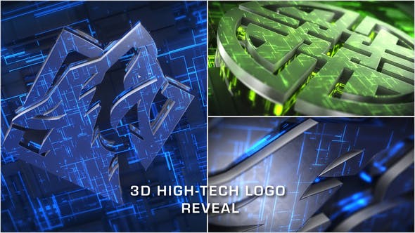 高科技技术LOGO标识AE模版-3D High-Tech Logo Reveal