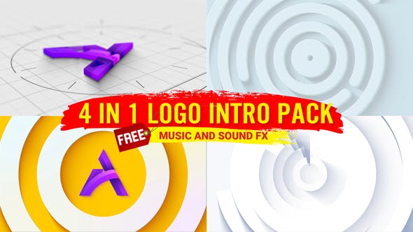 简洁LOGO动画4合一 Logo Animation 4 in 1 pack logo Reveal minimal logo opener Ident with free music and fx