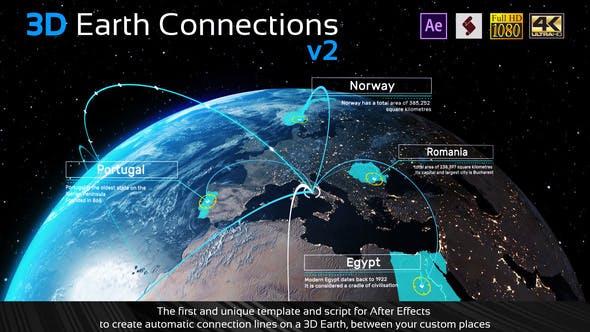 3D酷炫地球连线标注注解3D Earth Connections V2