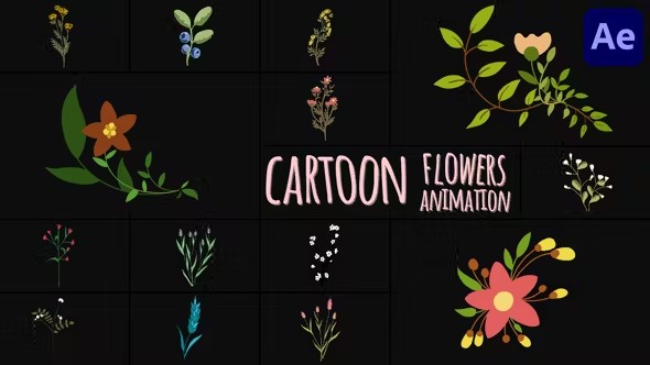 卡通植物花朵生长动画 Cartoon Flowers Animations for After Effects